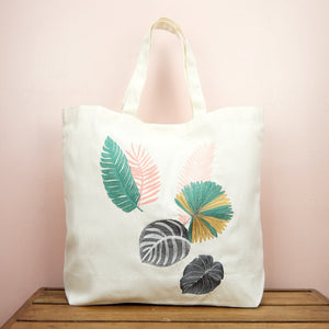 Assorted Leaves on Natural Canvas Shopping Tote - image