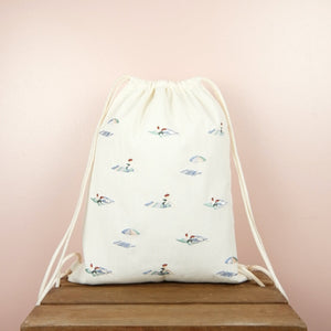 Beach on Natural Canvas Drawstring Backpack - image