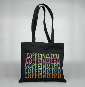 Caffeinated on Small Black Canvas Tote - image