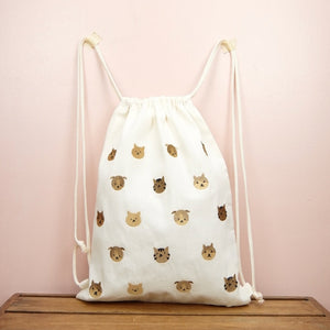 Cats and Dogs on Natural Canvas Drawstring Backpack - image