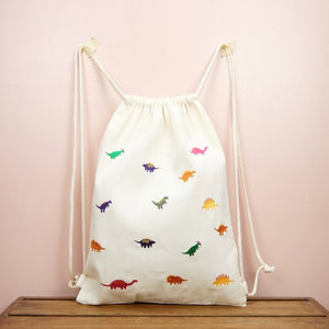 Dinosaurs on Natural Canvas Drawstring Backpack - image