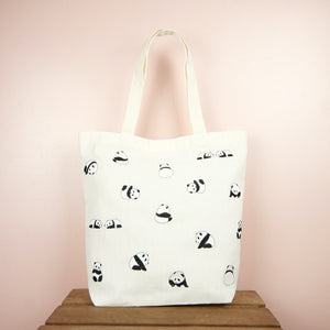 Pandas on Natural Canvas Shoulder Tote - image