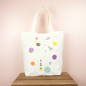 Planets on Natural Canvas Shoulder Tote - image
