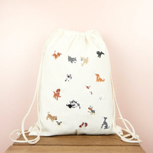 Puppies on Natural Canvas Drawstring Backpack - image