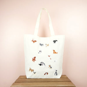 Puppies on Natural Canvas Shoulder Tote - image