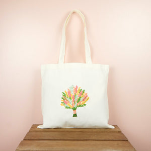 Spring Bouquet on Small Natural Canvas Tote - image