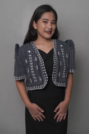 Navy Blue Sriped Tiniri Boolero with Itneg embroidery - image