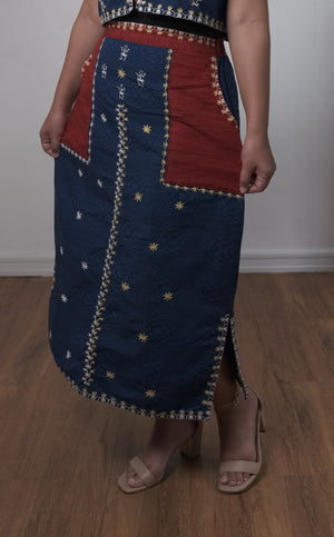 Blue Binakol Skirt with yellow Itneg embroidery - image