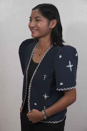 Kantarines Bolero in Navy Blue with White Itneg Embroidery - image