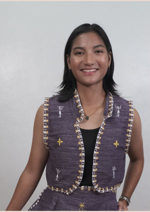 Tiniri crop vest in purple with white and yellow Itneg embroidery - image