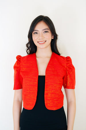 HANDWOVEN FILIPINIANA BOLERO (RED INABEL) - image