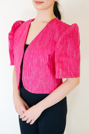 HANDWOVEN FILIPINIANA BOLERO (DEEP PINK INABEL) - image