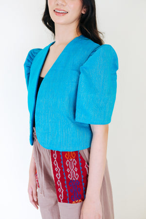 HANDWOVEN FILIPINIANA BOLERO (BLUE-GREEN INABEL) - image