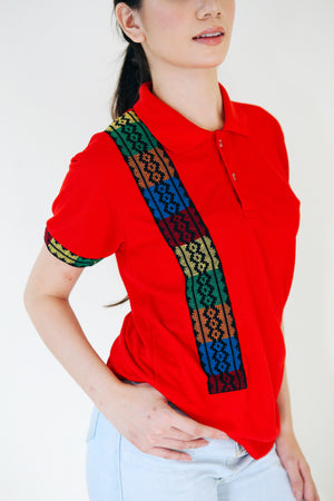 LANGKIT HANDWOVEN POLO SHIRT (RED) - image