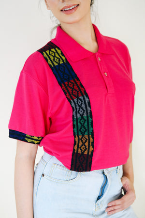 LANGKIT HANDWOVEN POLO SHIRT (PINK) - image