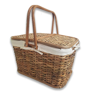 Woven Picnic Basket Snack Basket with Folding Handle and Cloth lining - image