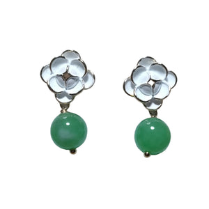 Burmese  Jade White Rose Earrings - image