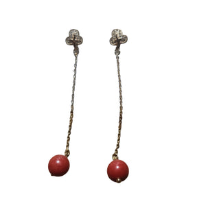 Natural Coral  Long drop Earrings - image