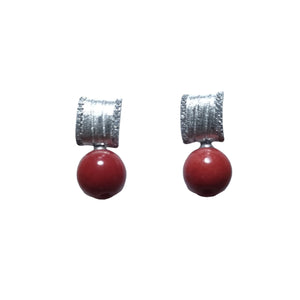 Natural Coral Siver Earrings - image