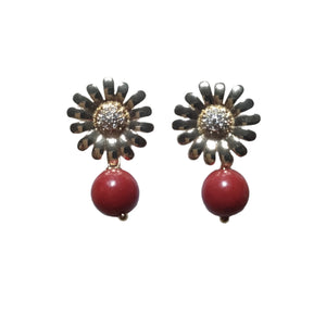 Natural Coral Sunflower Earrings - image