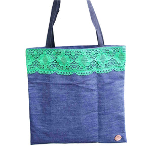 LACE ON DENIM TOTE - image