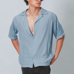 Azure Satin Cuban Shirt - image