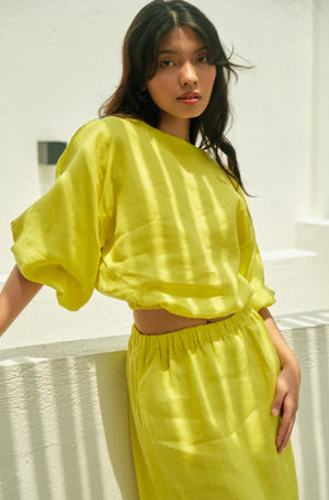 Teresa Linen Top & Skirt Set in Happy Lime - image