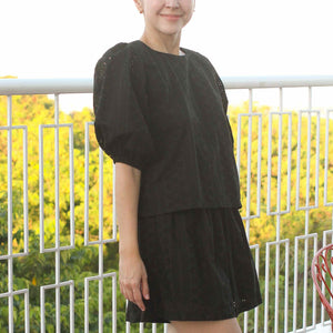 Cartagena Top & Shorts Set in Black Eyelet - image