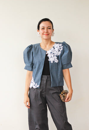 Diego Bolero in Denim w/ Embroidered Flowers - image