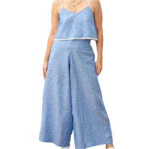 Lily Linen Top and Pants Set in Denim Blue - image