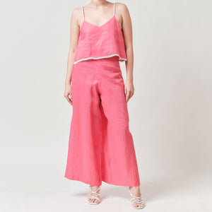 Lily Linen Top and Pants Set in Flamingo Pink - image