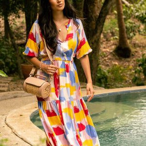 Thurman Boho Dress in Colored Paint Print - image