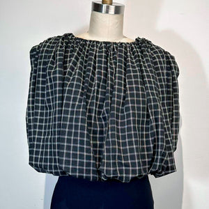 Crop Bubble Top in Black and White Small Checks - image