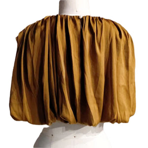Crop Bubble Top in Mustard Brown Satin - image