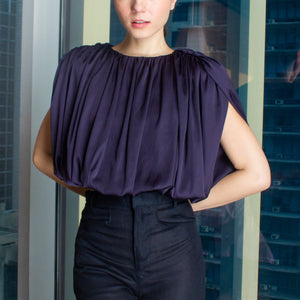 Crop Bubble Top in Violet Satin - image