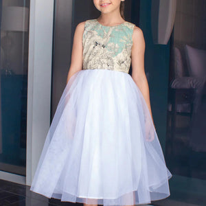 Emma Tulle Midi Dress in Green Deer and White Tulle Skirt - image