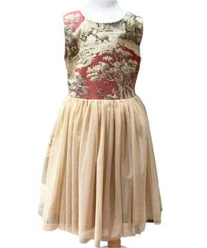 Emma Tulle Midi Dress in Maroon Deer and Nude Tulle Skirt - image