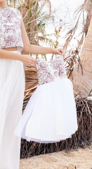 Emma Tulle Midi Dress in Maroon Lion and White Tulle Skirt - image