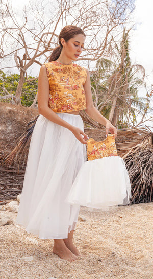 Emma Tulle Midi Dress in Mustard Sheep and White Tulle Skirt - image