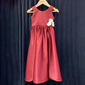 Sleeveless Maxi Dress with Florets in Maroon Duchess Satin - image