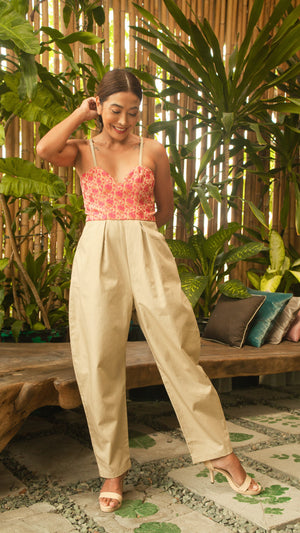 Sweetheart Baggy Jumpsuit in Fuchsia & Gold Brocade Silk - image
