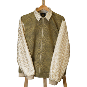 Bomber Jacket with Solihiya Embroidery and Handwoven Abra Fabric - image