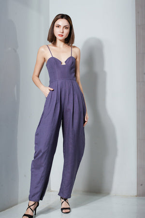 Sweetheart Baggy Jumpsuit in Deep Purple Linen - image