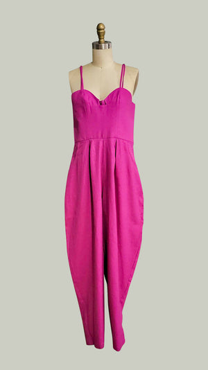 Sweetheart V-Cutout Baggy Jumpsuit in Magenta Linen - image