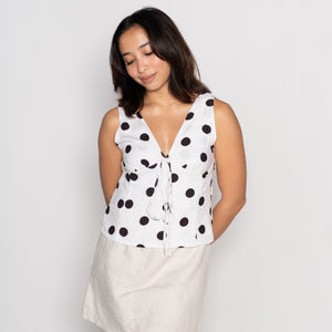 Merlot Polka V-Neck Top - image