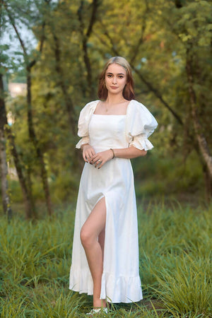 MARION Puff Sleeve Long Dress in White - image