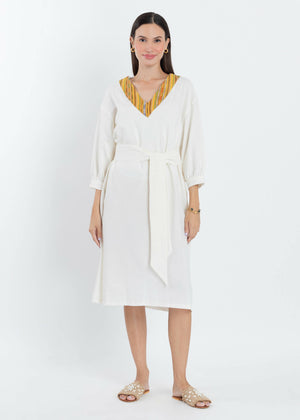 Alejandra Dress in Ivory with Yellow Yakan - image