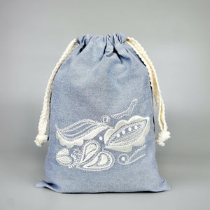 Sonja on Blue Cotton Chambray Medium Drawstring Pouch - image
