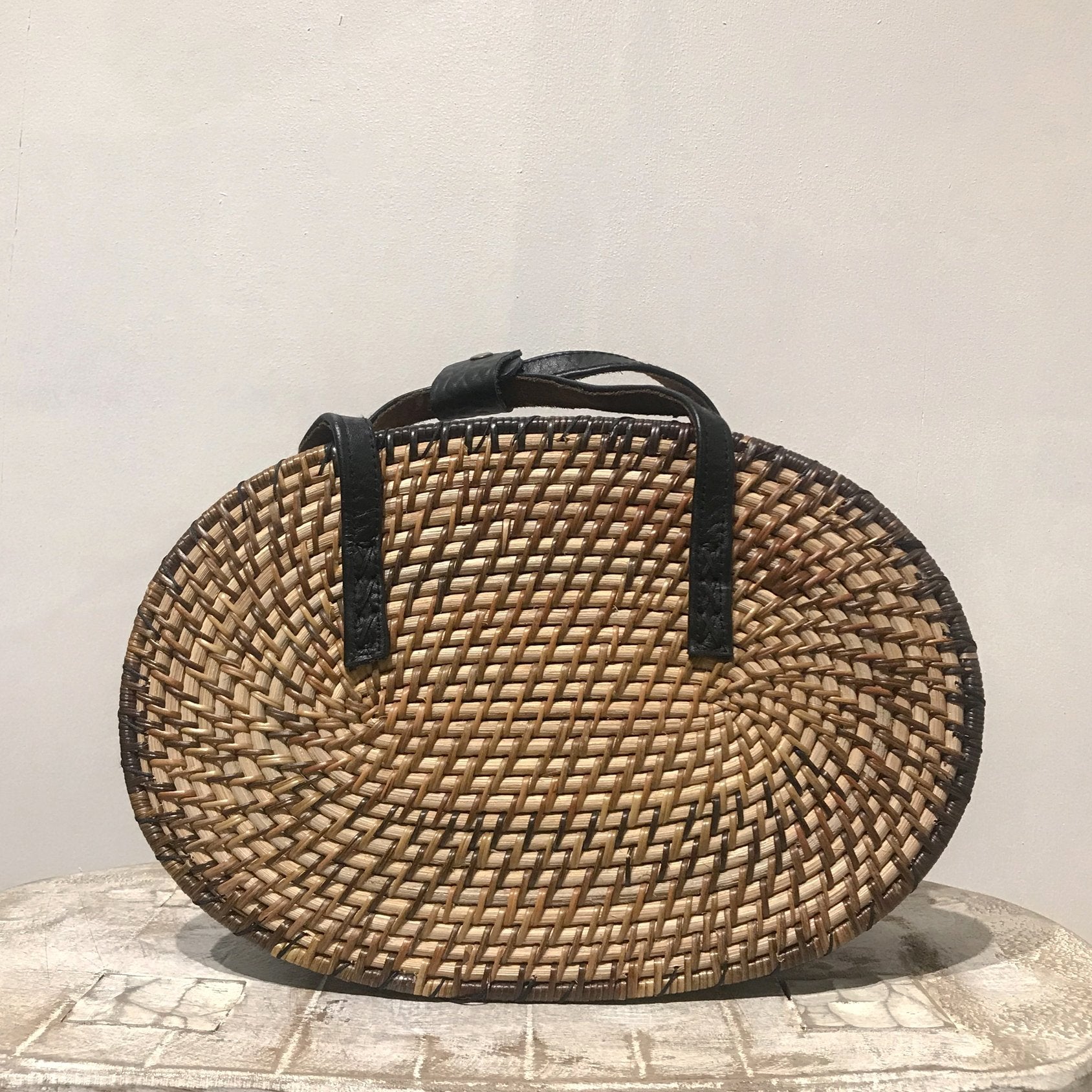 Black round wicker clearance bag