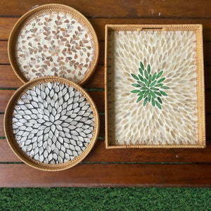 Rattan Tray with Inlay Mother of Pearl - image